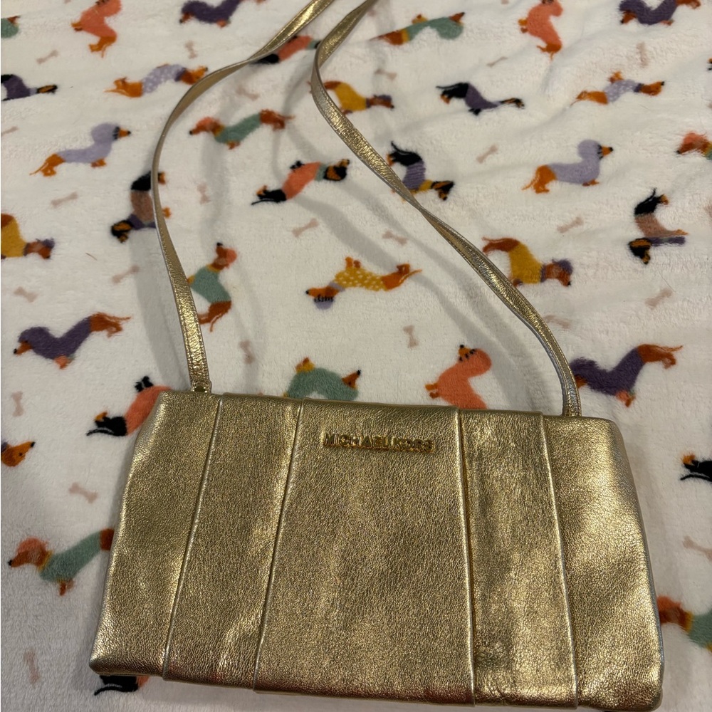 Michael Kors Daria Metallic Gold Pleated Crossbody Bag